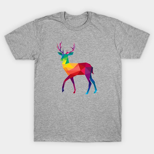 Geometric Animal Rainbow Deer T-Shirt by Rebus28